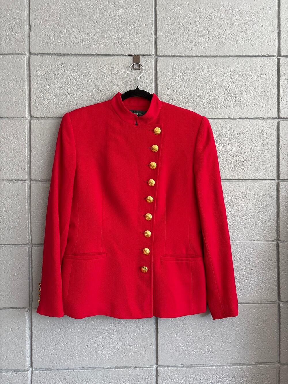 Vintage Lauren Ralph Lauren Wool Military Asymmetrical Blazer Jacket size 10
